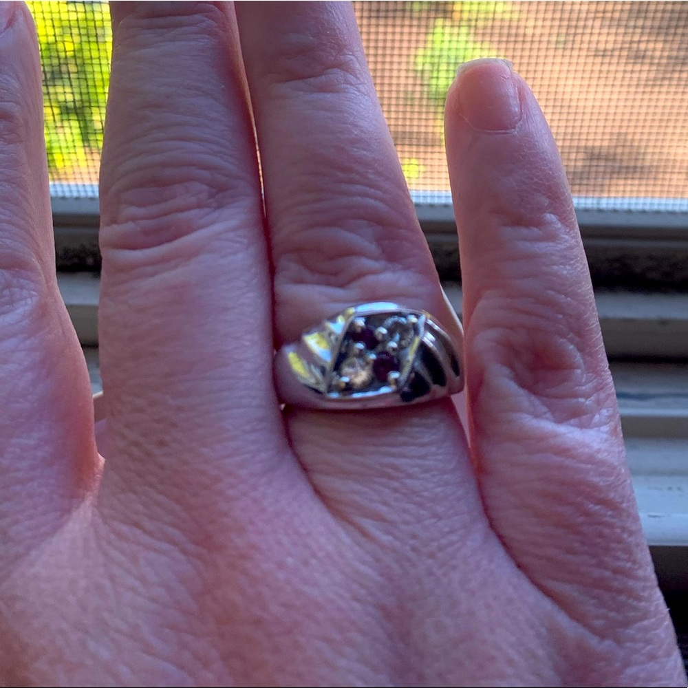 Ruby and Diamond 14k Gold dipped in Platinum. Sz9.